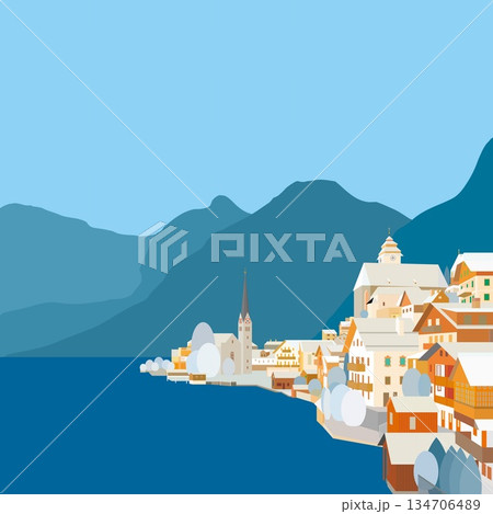 ハルシュタット　hallstatt　ザルツカンマ―グート　オーストリア　冬風景 134706489