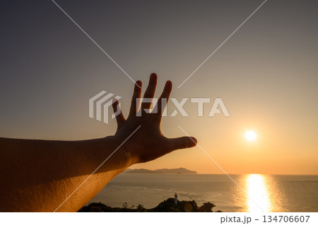 夕日を遮る手のひら 夕日を遮る手のひら 134706607