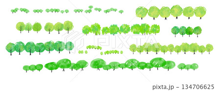 手書きの並木の水彩イラストセット 134706625