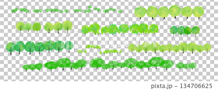 手書きの並木の水彩イラストセット 134706625