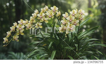 Cymbidium Ensifolium Orchid 4K AI Tropical Botanical Photography 134706735