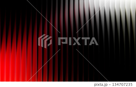 Neon ripple glass gradient in red, white and black tones. Ribbed distortion futuristic abstract background. 134707235