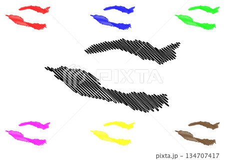 South Plaza and North island (Republic of Ecuador, Pacific Ocean, Latin or South America, Galapagos Islands, Archipielago de Colon) map vector illustration, scribble sketch Isla Plaza Sur, Norte map 134707417