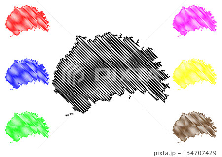 Ua Huka island (France, French Republic, Pacific Ocean, Marquesas Islands Archipelago, French Polynesia) map vector illustration, scribble sketch Ua-Huka map 134707429
