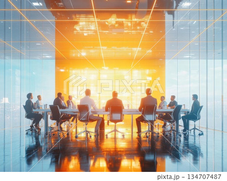 Business Leaders in a Modern Meeting Room with a Wall of Data Business Leaders in a Modern Meeting Room with a Wall of Data 134707487