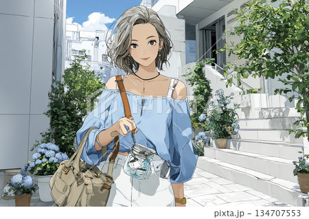 働く女性シリーズ：外出先へ向かう若い訪問介護スタッフの一日 134707553