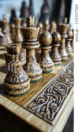 Hand-Carved Wooden Chess Set: A Masterpiece of Craftsmanship 134707568