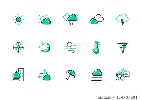 Weather forecast - set of line design style icons 134707981
