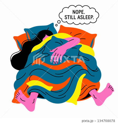 Woman Sleeping Under Colorful Blanket 134708078