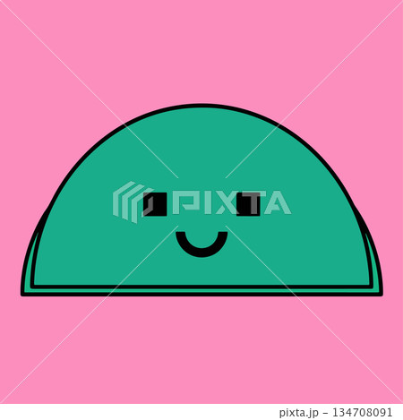 Cute Green Smiley Face on Pink Background 134708091