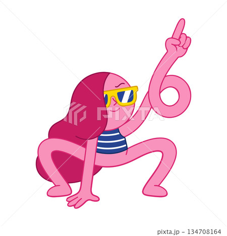 Cartoon Character with Sunglasses Pointing Up 134708164