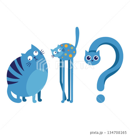 Stylized Blue Cats and Question Mark 134708165