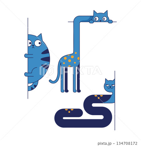 Stylized Blue Cats Illustration Stylized Blue Cats Illustration 134708172