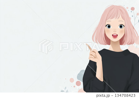 絵美シリーズ：ポイントを示して説明するピンクヘアの女性 134708423