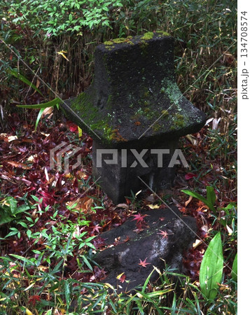 蘇峰公園の草むらに佇む苔むした古い石祠 散り敷く紅葉と緑が織りなす和の情景素材 蘇峰公園の草むらに佇む苔むした古い石祠 散り敷く紅葉と緑が織りなす和の情景素材 134708574