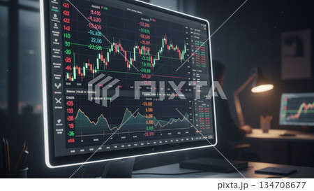 Financial Market Data Analysis On Computer Monitor 4k ai 134708677