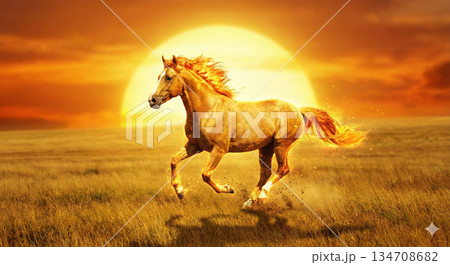 太陽のような明るさや行動力、力強さを象徴した馬 134708682