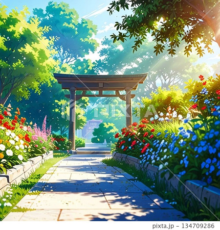 鳥居と花 134709286