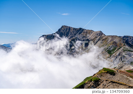 小蓮華山の山頂から見る白馬岳と雲海 白馬大池~北アルプス白馬岳縦走登山 小蓮華山の山頂から見る白馬岳と雲海 白馬大池~北アルプス白馬岳縦走登山 134709360