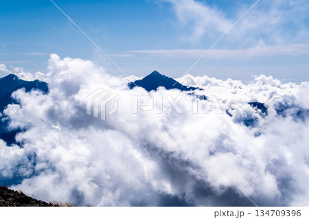 白馬岳の山頂から見る雲海の剱岳 白馬大池~北アルプス白馬岳縦走登山 白馬岳の山頂から見る雲海の剱岳 白馬大池~北アルプス白馬岳縦走登山 134709396
