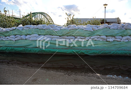 Tarp Sandbags River Floods 134709684