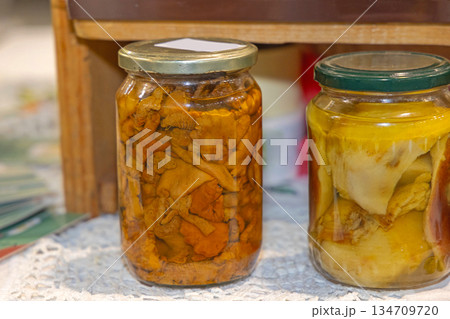 Pickled Chanterelle Mushroms Jar Pickled Chanterelle Mushroms Jar 134709720