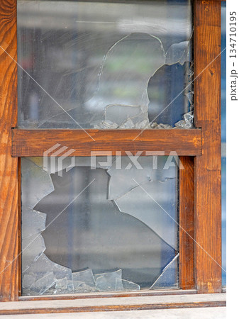 Broken Glass Wooden Window Broken Glass Wooden Window 134710195