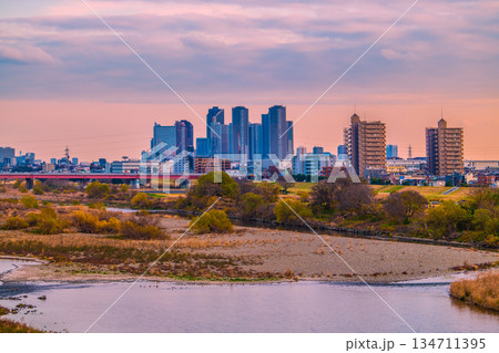 日本の東京都市景観年の瀬。冬景色の多摩川や武蔵小杉駅前のタワーマンション群などを望む=23日 日本の東京都市景観年の瀬。冬景色の多摩川や武蔵小杉駅前のタワーマンション群などを望む=23日 134711395