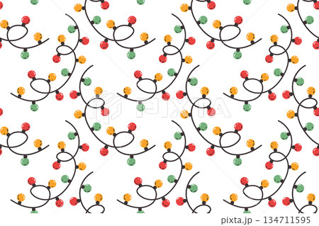 Festive seamless pattern with garlands. Multicolored bulbs in a flat style. Festive seamless pattern with garlands. Multicolored bulbs in a flat style. 134711595