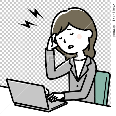 頭が痛いスーツの女性 134711652