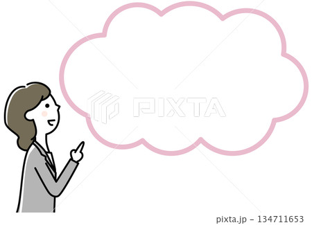 指をさすスーツの女性　指差し　ふきだし 134711653
