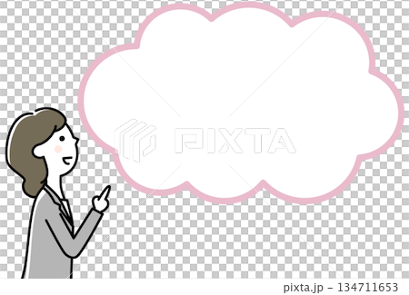 指をさすスーツの女性　指差し　ふきだし 134711653