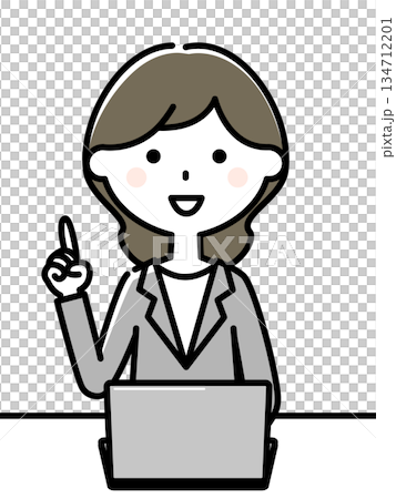 パソコンの前で指さしするスーツの女性 134712201