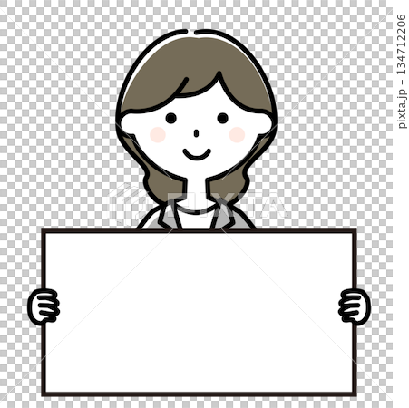 ホワイトボードを持つスーツの女性 134712206