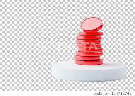 A stack of red circular tokens resting on a white circular base, showcasing a vibrant color contrast and a neat arrangement. A stack of red circular tokens resting on a white circular base, showcasing a vibrant color contrast and a neat arrangement. 134712745