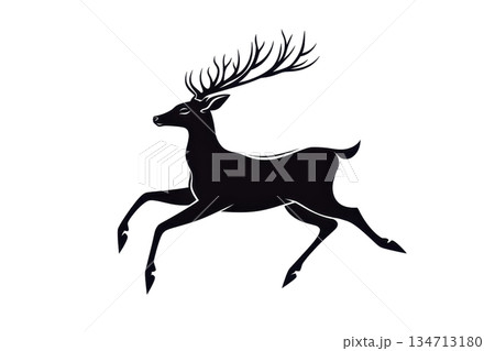 Silhouette of a graceful deer leaping through the air against a plain background, capturing the essence of freedom and agility in nature. 134713180