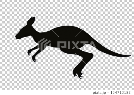 Silhouette of a kangaroo in motion against a transparent background, symbolizing agility and wildlife in Australia. 134713182