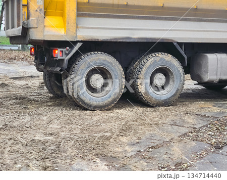 Delivery construction transport.Dump truck carrying bulk cargo 134714440
