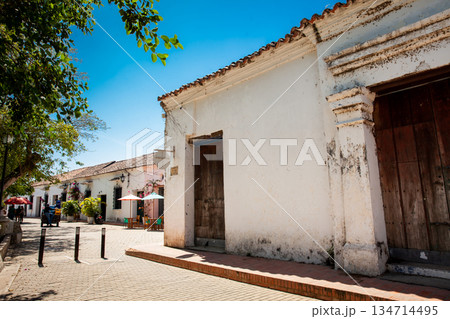 Beautiful colonial streets of the Heritage Town of Santa Cruz de Mompox in Colombia. Beautiful colonial streets of the Heritage Town of Santa Cruz de Mompox in Colombia. 134714495