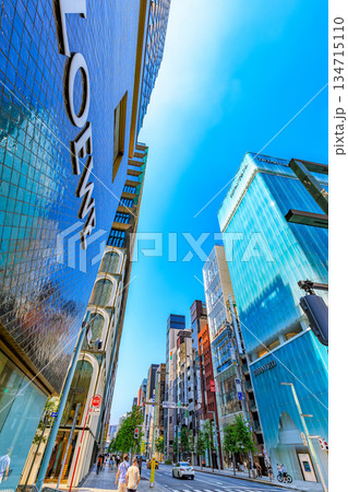 東京　中央区　銀座の都市風景　銀座五丁目交差点付近 134715110