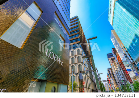 東京　中央区　銀座の都市風景　銀座五丁目交差点付近 134715111