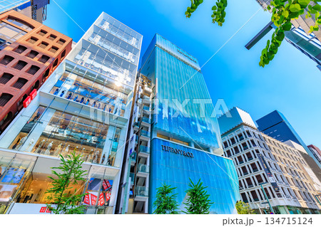 東京　中央区　銀座の都市風景　銀座五丁目交差点付近 134715124