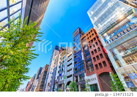 東京 中央区 銀座の都市風景 銀座五丁目交差点付近 東京 中央区 銀座の都市風景 銀座五丁目交差点付近 134715125