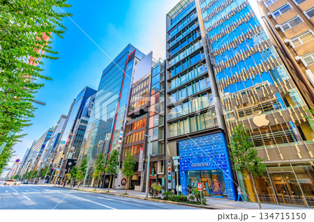 東京　中央区　銀座の都市風景　銀座七丁目交差点付近 134715150