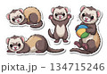 Cute and playful ferrets enjoying their day with toys in a bright and cheerful setting on a transparent background 134715246