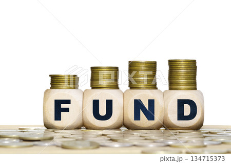 Fund, Save money, dividend and Interest rate concept. tax symbol pointing up on gold coins instead Return on Stocks, Funds long-term investment. income return retirement fund at stock market. 134715373