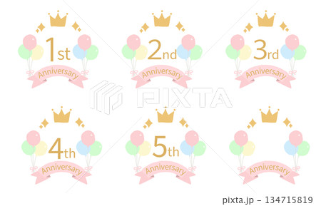 パステルカラーの周年記念イラストセット 134715819