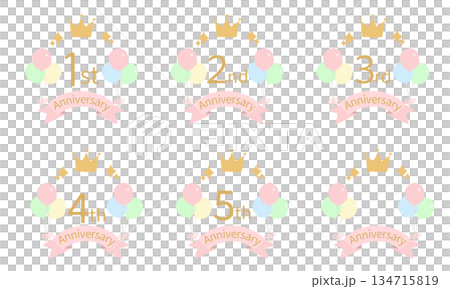 パステルカラーの周年記念イラストセット 134715819