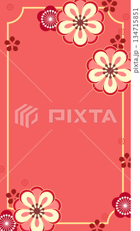 かわいい和風・紅白梅花の縦型フレーム 134715851