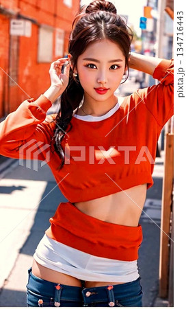 赤い服の若い女性 赤い服の若い女性 134716443